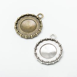 cameo jewelry wholesale Canada - 50pcs 27*23MM Fit 18MM Antique bronze cabochon setting round blank pendant base Silver color cameo stamping tray bezel jewelry