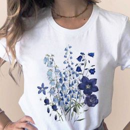 Women Flower Lady Fashion Short Sleeve Aesthetic Clothes Summer Graphic Female Ladies T-Shirt Girl 90s Harajuku Clthes,Drop Ship X0527