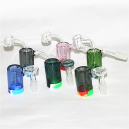 smoking pipes 14mm female Glass Ash Catcher with colors silicone containers straight water bong oil rig and quartz banger water tool adapter