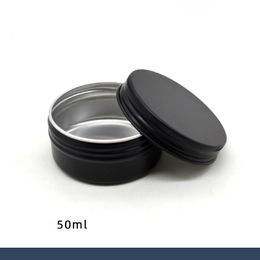 packing boxes with lids UK - 50ml Round Cosmetic Packing Boxes with Lid Black Metal Aluminum Empty Cream Jar Makeup Lip Oil Container Case