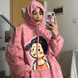 Cotton autumn hooded sweatshirt women loose Korean version lazy style thin super fire jacket Oversized hoodie Harajuku 210526