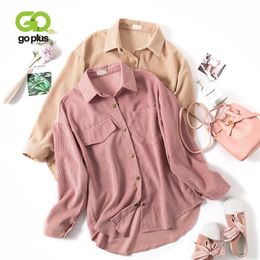 GOPLUS Women's Blouses Shirt Vintage Turn-down Collar Corduroy Long Sleeve Shirts Women Blusas Mujer De Moda 210225