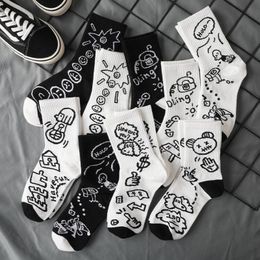 PEONFLY 2021 Trend Women's Socks White Black Cartoon Streetwear Harajuku Women Cotton Socks Japanese Hip Hop Skateboard