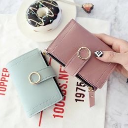 Ladies Wallet Zipper Buckle Ring Leather Purse Simple Fashion Holder Clutch Student Money Clip Card Bag