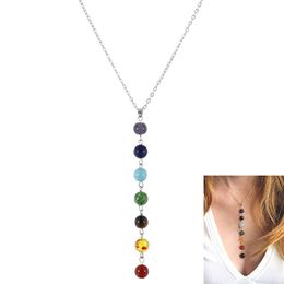 Simple Style 7 Chakra Multicolor Natural Stone Beads Pendant Necklace Long Chain For Women Charm Collier Collares Yoga Jewellery YFA2961