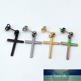 Rinhoo 1 Pcs Punk Rock Stainless Steel Cross Chain Stud Earrings For Men Women Gothic Street Pop Hip Hop Earring Jewelry Gifts