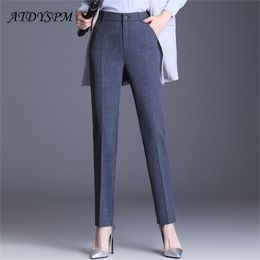 Plus Size High Waist Women's Pants Black Work Wear Office Elegant Straight Female Quality Grey Casual Trousers 210915