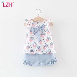 LZH 2021 Summer Thin Section Clothing For Newborn Printing Baby Girls Sportswear Cute Sleeveless Infant Kids Sets Children Suit X0902