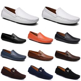 leather doudou men casual driving shoes Breathable soft sole Light Tans blacks navys whites blues silvers yellows greys footwear all-match lazy cross-border