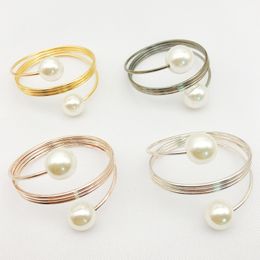 Gold Silver Spring Double Pearl Napkin Ring Western Food Decoration Napkins Rings Wedding Festival Party Table Decor BH5010 TYJ