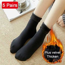5 Pairs/Set Women Winter Thicken Warm Short Socks Thermal Cashmere Wool Socks Nylon Snow Velvet Boots Floor Calcetines Socks 211221