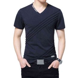 BROWON Summer Fashion T-shirt Men Short Sleeve V-neck Cotton Regular Fit Plus Size Men Casual T-shirt 5XL G1229
