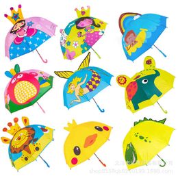 Cute Cartoon Kids Animation Creative Long-Handled 3D Ear Modelling Children's Umbrella For Boys Girls 8K Sunshade