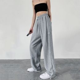 HOUZHOU Grey Sweatpants Women Fashion Women Track Pants Training Summer White Baggy Sports Trousers Women Palazzo Pants 201118