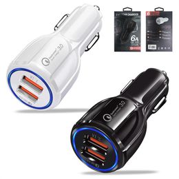 car chargers for tablets Australia - QC 3.0 Quick Car charger Dual usb ports 6A Power adapter fast adaptive cars chargers for huawei xiaomi iphone 12 mini samsung s8 note 8 gps tablet with Package