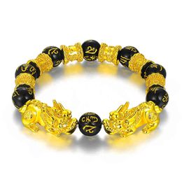 Feng Shui Obsidian Pixiu Bracelet Bring Wealth Good Luck And Auspiciousns Gold Pixiu Bracelet for Women Men Jewelry