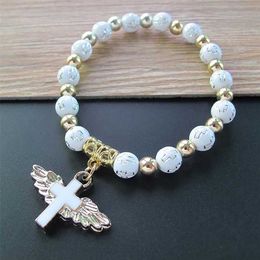 12 Pcs/lot Angel Wing Cross Bracelet Favor for Girl Baptism Christening Bautizo Recuerdos 211124