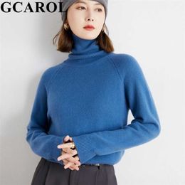 GCAROL Fall Winter Women Turtleneck Candy Sweater Warm Thickened Soft Hand Knitted Pullover Elegant Minimalist Basic Jumper XXL 211103