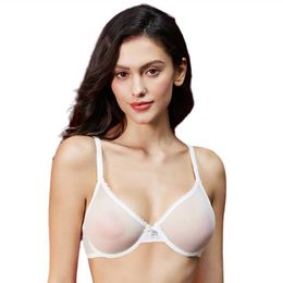 Women transparent ultra-thin bra sexy lace see through plus size lingerie C D E cup for women underwear 210623