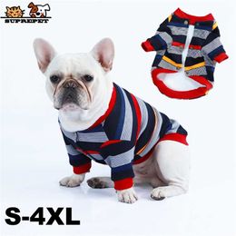 SUPREPET Pet Dog Clothes for French Bulldog Stripe Colourful Dog Jacket Swearter Winter Spring Warm Cotton Dog Jacket ropa perro 211013