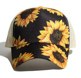 Fashion Hats Washed Mesh Back Leopard Sunflower Plaid Camo Hollow Messy Bun Baseball Cap Trucker Hat