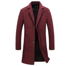 Men's Trench Coats 2021 Winter High Quality Business Casual Slim Fits Long Coat / Men Turn-down Collar Single Breasted Woollen Cloth