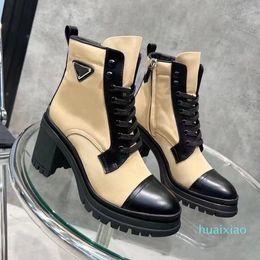 Designer Plaque Boot Black Combat High Heel Winter Ankle Boots Fashion Leather Martin Bootss Lace up Booties gg152