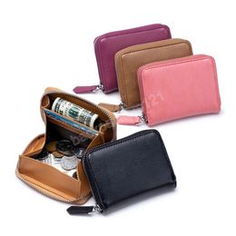Genuine Leather Coin Purse Men Small Change Pocket RFID Blocking Business Card Holder Women Elegant Mini Wallet Money Bag