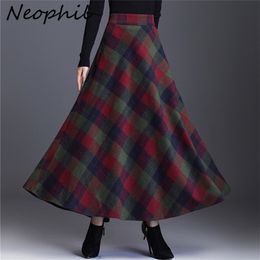Neophil Woollen Warm Plus Size 3XL Plaid Skirts Winter Women England Style Pockets Midi Pleated A Line Tartan Skirts S9216 210310