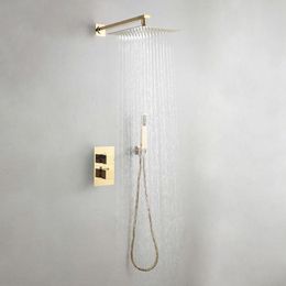 Bathroom Shower Sets Brass Brushed Gold Wall Mounted Set Bath Mixer Faucet Square Rain