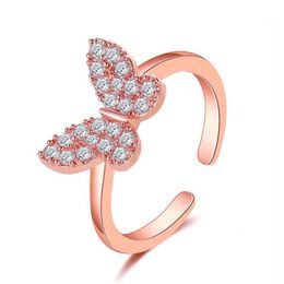 Mujeres de diamante completo mariposa anillo abierto europeo rosa oro cobre animal anillos dedo regalo aniversario aniversario mano joyería accesorios