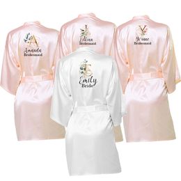 Black Text 7 Colours Kimono Bridal Pyjamas Wedding Robe Bridesmaid Matron Maid of Honour Robes Bride Squad Gifts 210831