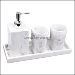 Bath Home & Gardeth Aessory Set Bathroom Aessories Of 4 Sets Nordic White Marble Texture Resin Kit Water Dispenser Lotion Bottle Tray Drop D