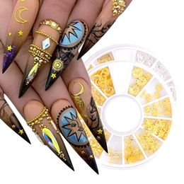 1 Wheel Rose Gold Nail Art Metal Rivet Sequin Studs Star Moon Hollow Out Square Circle Jewellery 3D Charms Accessories