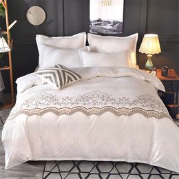 Jane Spinning Luxury Lace White Bedding Set Duvet Cover King Size Pillowcases Bed Sheet Bedclothes Queen Comforter Bed Linen C0223