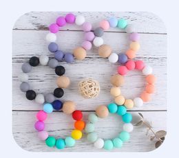 Baby Teethers DIY Rainbow Silicone Teething Bracelet Newborn Wood Ring Teethers Nursing Chew Beads Rattles Toys 6 Designs BT6457