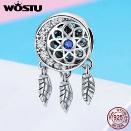 WOSTU 925 Sterling Silver Dream Catcher DreamCatcher Moon Lucky Charm fit Original Brand DIY Bead Bracelet Jewelry Gift FIC718 Q0531