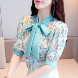 Korean Fashion chiffon blouses women Summer print blouse Shirt summer woman floral tops plus size camisas mujer 210531