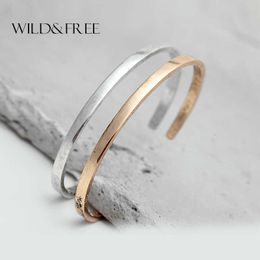 wild bracelet UK - Wild&free Simple Gold Open Cuff Bangles for Women Vintage Plain Bracelets Couples Pulseras Opening Bangle Jewelry Gift Q0719