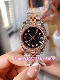 Classic New Couples watch Automatic Mechanical Stainless Steel crystal Diamond Bezel Rose Gold black Dial For Women Men 31mm 38mm