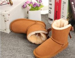 Winter Children's Snow Boots Australia Bailey 1 Bows Boots Waterproof Cow Suede Leather kids Girls Outdoor Winter Cow Leather shoes EUR