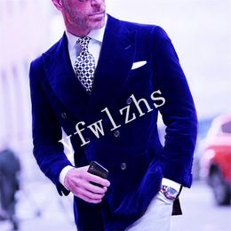 Handsome Velveteen Groomsmen Peak Lapel Groom Tuxedos Man's Suits Wedding/Prom/Dinner Man Blazer(Jacket+Pants+Tie) K561