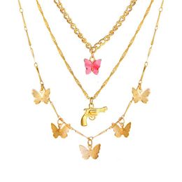 Pendant Necklaces 2021 Bohemia Style Women Necklace Gold Pistol Butterfly Multilayer Sweater Chain For Jewellery Gifts