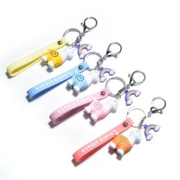 Cute Cartoon Resin Alpaca Keychains Rainbow Multicolor Keyring Mobile Phone Bag Creative Pendant Couple Keychain gift