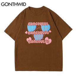 GONTHWID Short Sleeve Tees Streetwear Casual Summer Men Hearts Print T-Shirts Cotton Loose Hip Hop Harajuku Fashion Tshirt Tops C0315