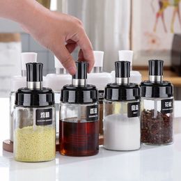 Other Kitchen Tools Kitchenware Glass Seasoning Bottles Season Jar Oiler Spoon Cover Integrated Seasonings Box Set Jar Salt Control Bottle XG0068