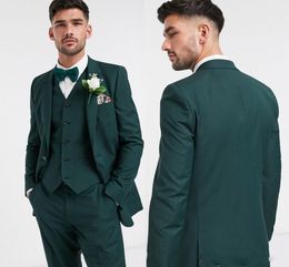 2022 Handsome Green Groom Slim Fit Tuxedos Groomsmen Man Suits Men's Wedding Dress Two Button Blazer (Jacket+Pants+Vest)