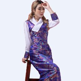 Tibetan cheongsam Robe Traditional ethnic Clothing for women embroidered Gown Spring Autumn elegant Oriental Costume