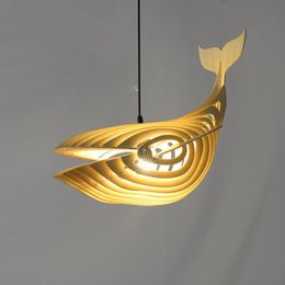 Modern Art Pendant Lights Whale Wood Lamp Restaurant Fish for Kids Room Hanging Kitchen Light Fixtures