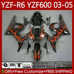 Bodywork Kit For YAMAHA YZF R6 600CC YZF600 YZF-R6 Orange Flames 2003-2005 Cowling 95No.191 YZF R 6 600 CC 2003 2004 2005 Body YZF-600 YZFR6 03 04 05 Motorcycle Fairing